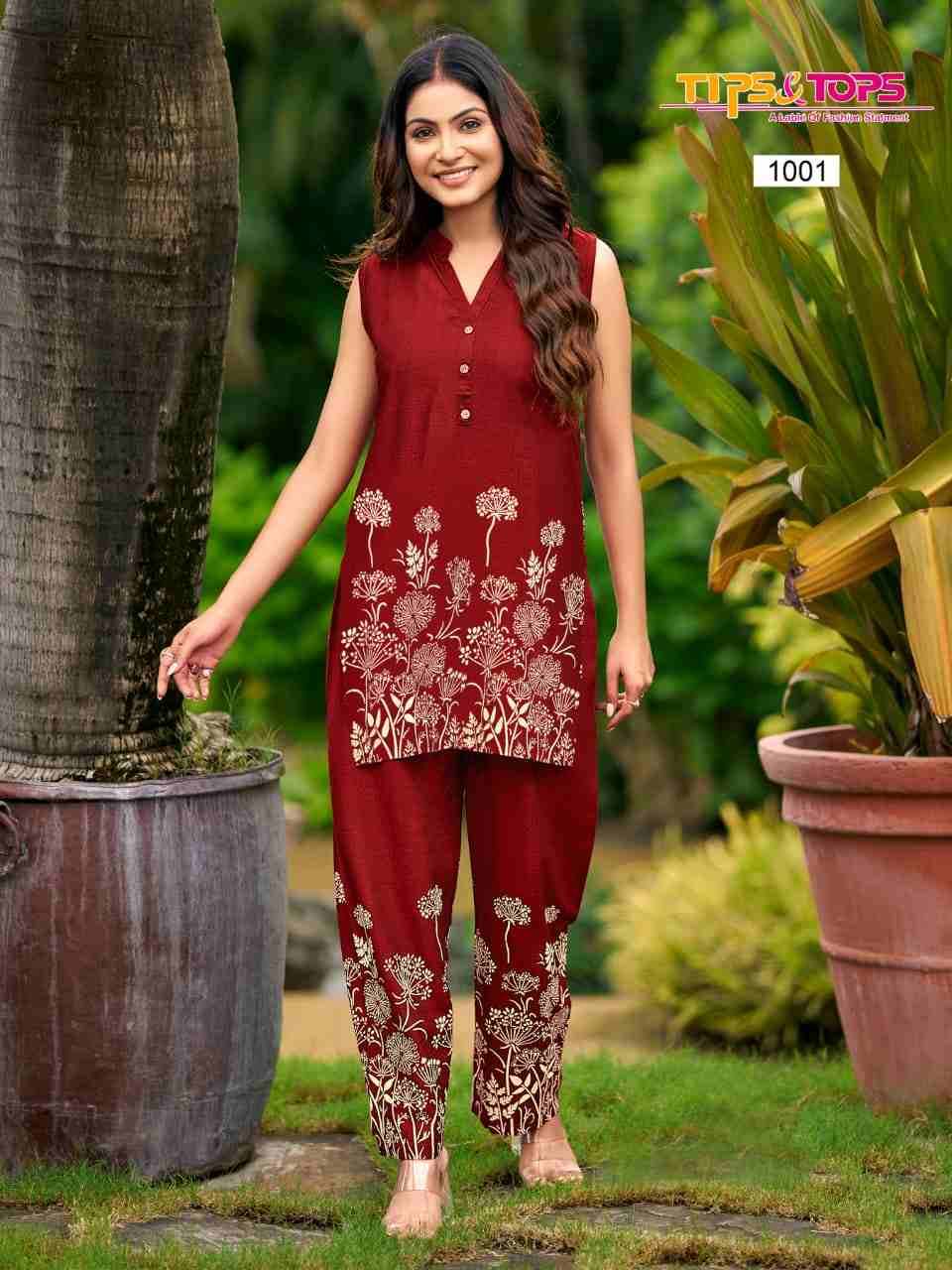 Festive Beauty By Tips And Tops 1001 To 1004 Series Designer Stylish Fancy Colorful Beautiful Party Wear & Ethnic Wear Collection Rayon Print Co-Ord At Wholesale Price
