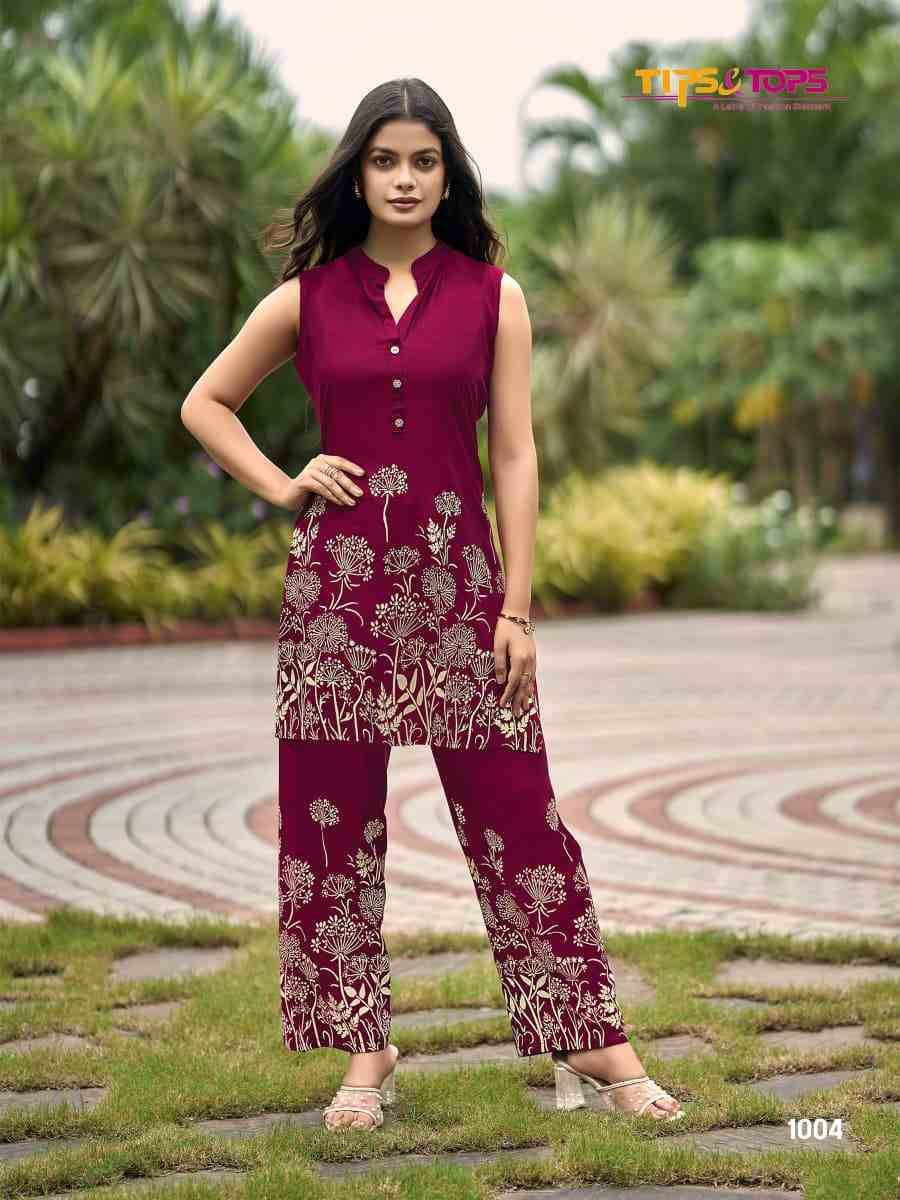 Festive Beauty By Tips And Tops 1001 To 1004 Series Designer Stylish Fancy Colorful Beautiful Party Wear & Ethnic Wear Collection Rayon Print Co-Ord At Wholesale Price