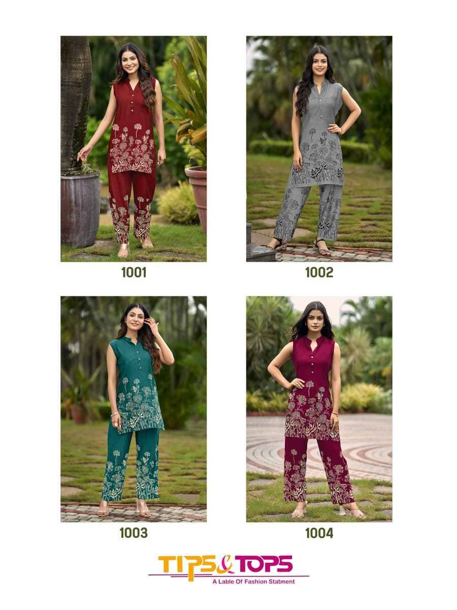 Festive Beauty By Tips And Tops 1001 To 1004 Series Designer Stylish Fancy Colorful Beautiful Party Wear & Ethnic Wear Collection Rayon Print Co-Ord At Wholesale Price