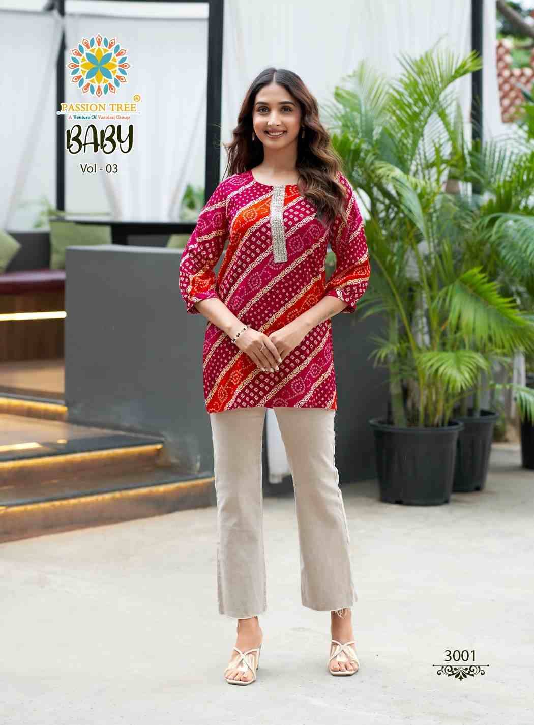 Baby Vol-3 By Passion Tree 3001 To 3010 Series Beautiful Stylish Fancy Colorful Casual Wear & Ethnic Wear Heavy Rayon Slub Tops At Wholesale Price