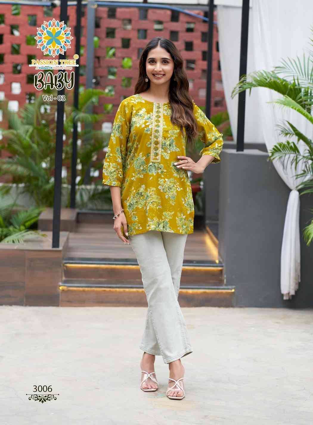 Baby Vol-3 By Passion Tree 3001 To 3010 Series Beautiful Stylish Fancy Colorful Casual Wear & Ethnic Wear Heavy Rayon Slub Tops At Wholesale Price