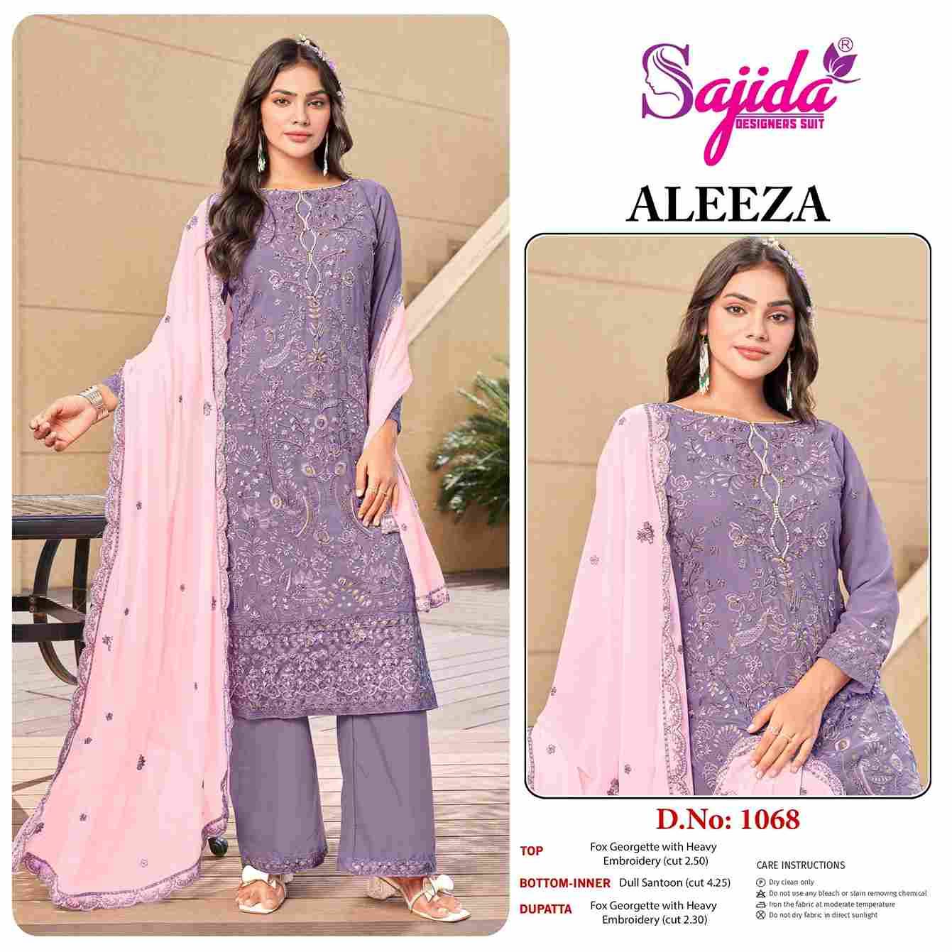 Aleeza By Sajida Designer Suit 1066 To 1068 Series Designer Pakistani Suits Beautiful Fancy Stylish Colorful Party Wear & Occasional Wear Faux Georgette With Embroidery Dresses At Wholesale Price