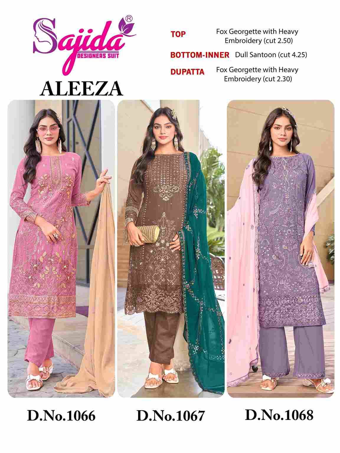 Aleeza By Sajida Designer Suit 1066 To 1068 Series Designer Pakistani Suits Beautiful Fancy Stylish Colorful Party Wear & Occasional Wear Faux Georgette With Embroidery Dresses At Wholesale Price