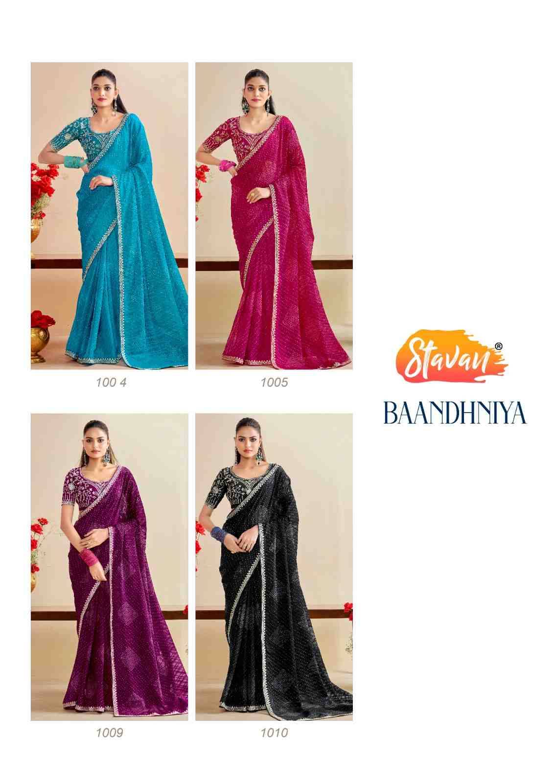 Baandhniya By Stavan 1001 To 1010 Series Indian Traditional Wear Collection Beautiful Stylish Fancy Colorful Party Wear & Occasional Wear Georgette Sarees At Wholesale Price