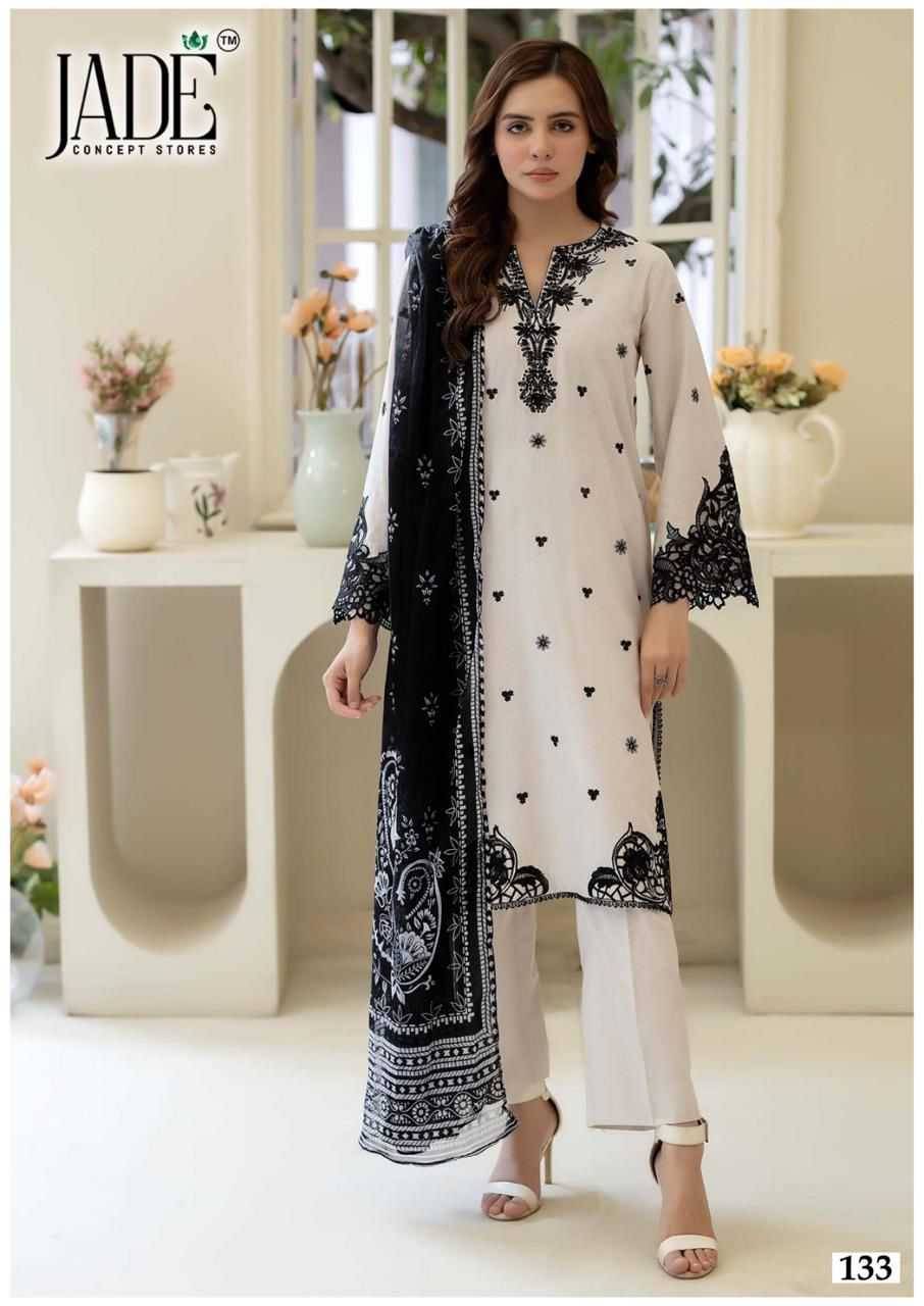 Chevron Vol-14 By Jade 131 To 136 Series Beautiful Festive Suits Colorful Stylish Fancy Casual Wear & Ethnic Wear Pure Lawn Cotton Embroidered Dresses At Wholesale Price