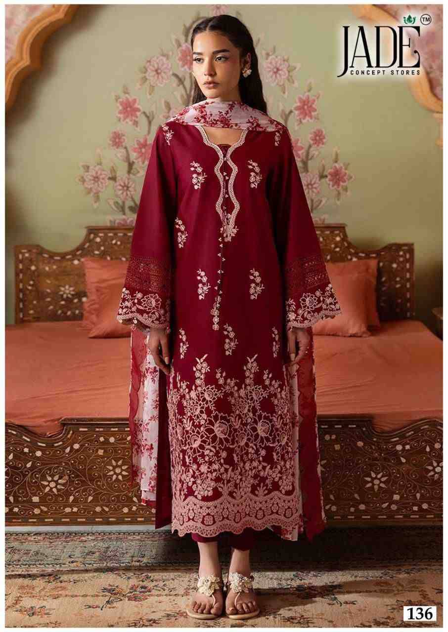 Chevron Vol-14 By Jade 131 To 136 Series Beautiful Festive Suits Colorful Stylish Fancy Casual Wear & Ethnic Wear Pure Lawn Cotton Embroidered Dresses At Wholesale Price