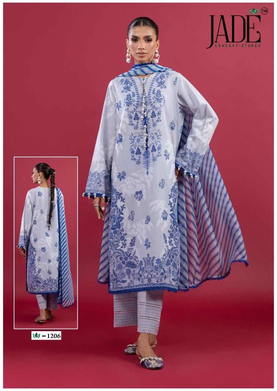 Crimson Exclusive Collection Vol-12 By Jade 1201 To 1206 Series Beautiful Suits Stylish Colorful Fancy Casual Wear & Ethnic Wear Pure Heavy Lawn Print Dresses At Wholesale Price