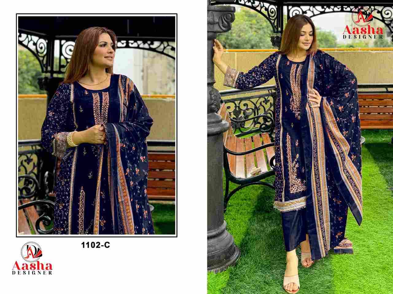 Aasha 1102 Colours By Aasha Designer 1102-A To 1102-C Series Pakistani Suits Beautiful Fancy Colorful Stylish Party Wear & Occasional Wear Pure Cotton Embroidery Dresses At Wholesale Price