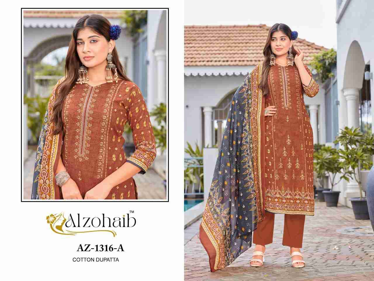 Lamhay Vol-1 By Alzohaib 1316-A To 1317-B Series Beautiful Pakistani Suits Stylish Fancy Colorful Party Wear & Occasional Wear Pure Cotton Print Dresses At Wholesale Price