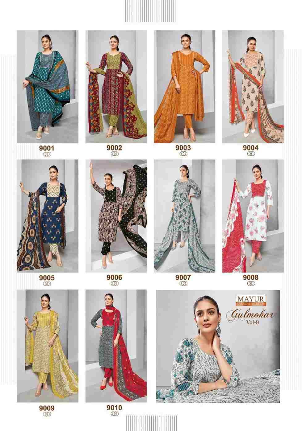 Gulmohar Vol-9 By Mayur Creation 9001 To 9010 Series Beautiful Festive Suits Colorful Stylish Fancy Casual Wear & Ethnic Wear Pure Cotton Print Dresses At Wholesale Price