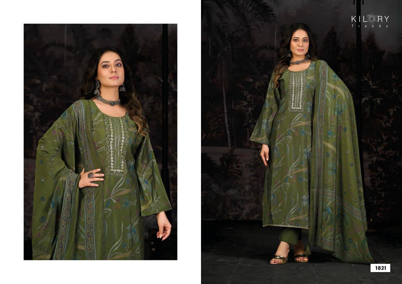 Oddny Vol-2 By Kilory 1821 To 1826 Series Beautiful Festive Suits Colorful Stylish Fancy Casual Wear & Ethnic Wear Pure Muslin Silk Dresses At Wholesale Price