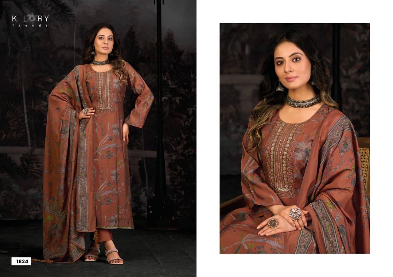 Oddny Vol-2 By Kilory 1821 To 1826 Series Beautiful Festive Suits Colorful Stylish Fancy Casual Wear & Ethnic Wear Pure Muslin Silk Dresses At Wholesale Price