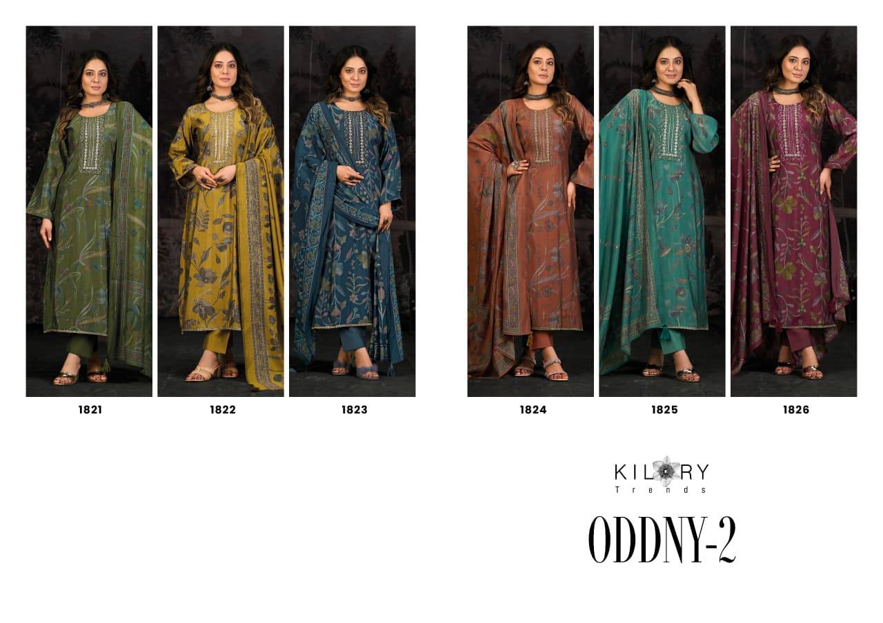 Oddny Vol-2 By Kilory 1821 To 1826 Series Beautiful Festive Suits Colorful Stylish Fancy Casual Wear & Ethnic Wear Pure Muslin Silk Dresses At Wholesale Price
