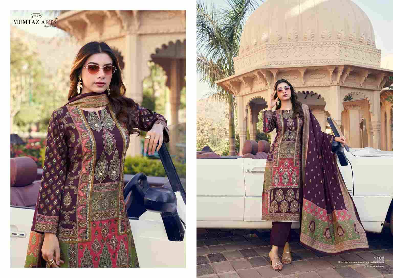 Nazriya By Mumtaz Arts 1101 To 1104 Series Beautiful Festive Suits Colorful Stylish Fancy Casual Wear & Ethnic Wear Pure Modal Silk Print Dresses At Wholesale Price