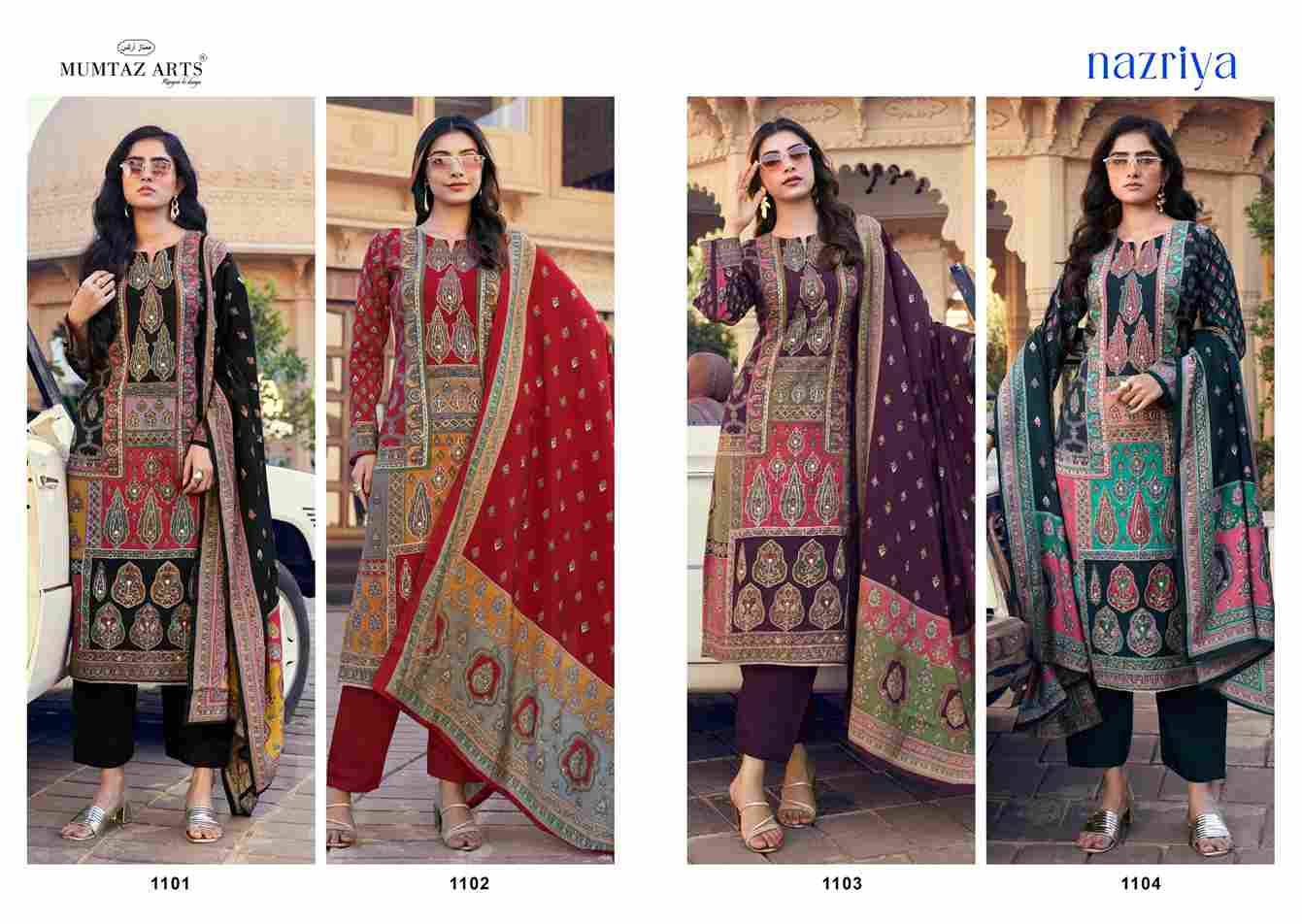 Nazriya By Mumtaz Arts 1101 To 1104 Series Beautiful Festive Suits Colorful Stylish Fancy Casual Wear & Ethnic Wear Pure Modal Silk Print Dresses At Wholesale Price
