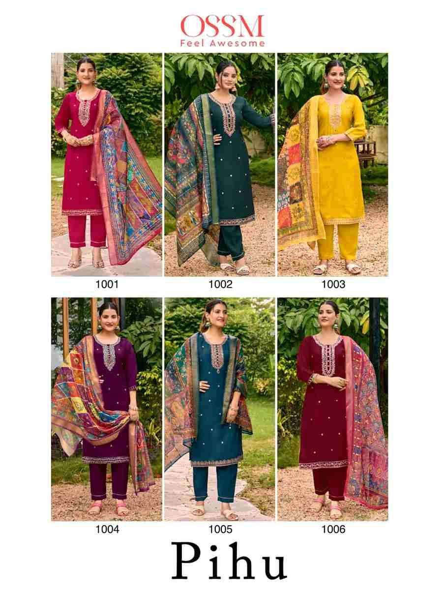 Pihu By Ossm 1001 To 1006 Series Designer Festive Suits Beautiful Fancy Stylish Colorful Party Wear & Occasional Wear Viscose Silk Embroidered Dresses At Wholesale Price