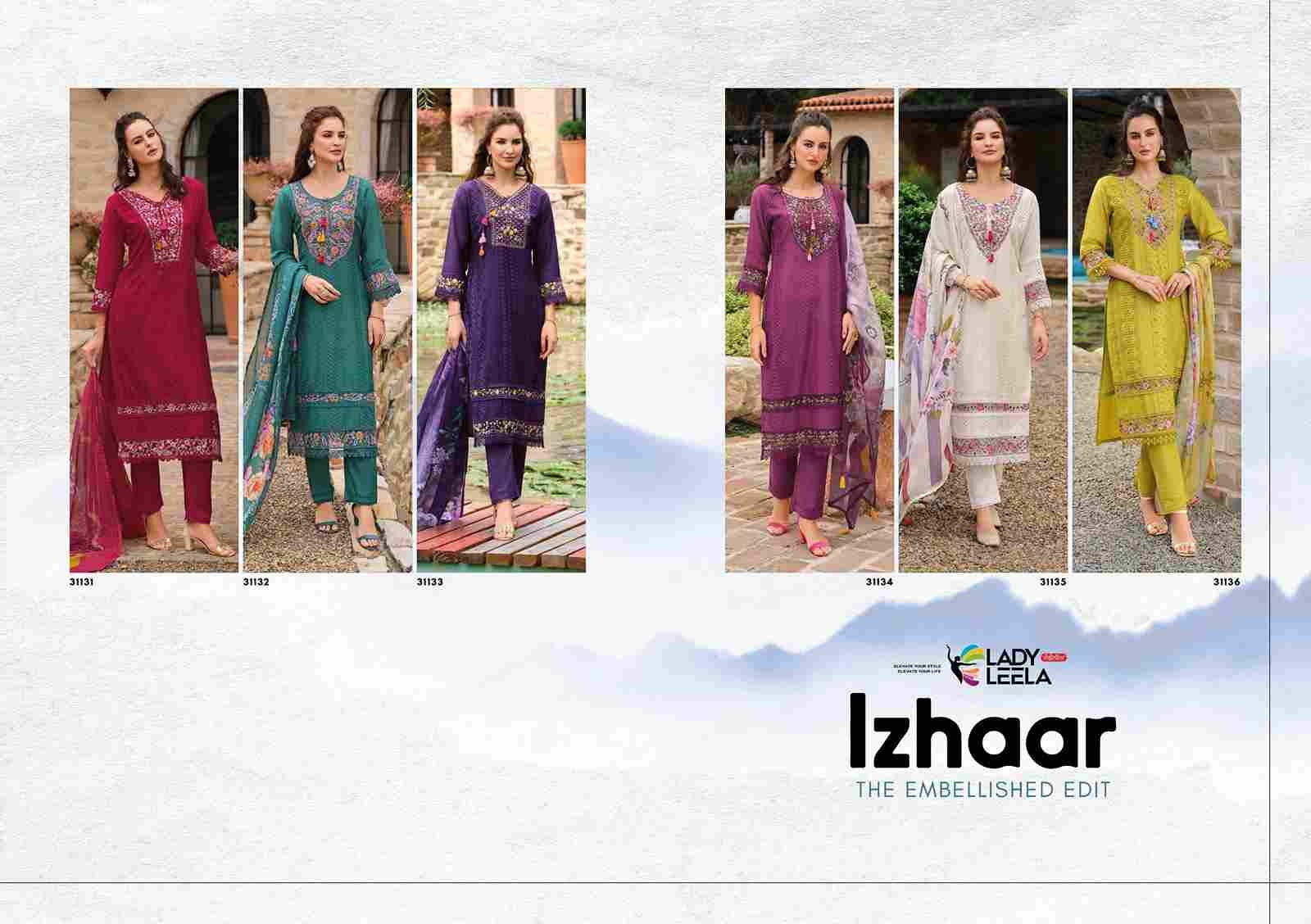 Izhaar By Lady Leela 31131 To 31136 Series Beautiful Festive Suits Colorful Stylish Fancy Casual Wear & Ethnic Wear Pure Muslin With Work Dresses At Wholesale Price