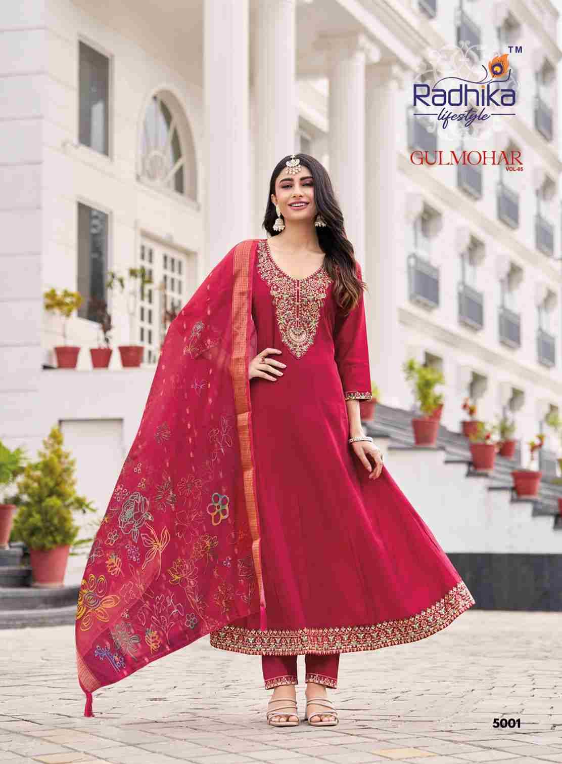 Gulmohar Vol-5 By Radhika Lifestyle 5001 To 5006 Series Beautiful Festive Suits Colorful Stylish Fancy Casual Wear & Ethnic Wear Roman Silk Dresses At Wholesale Price