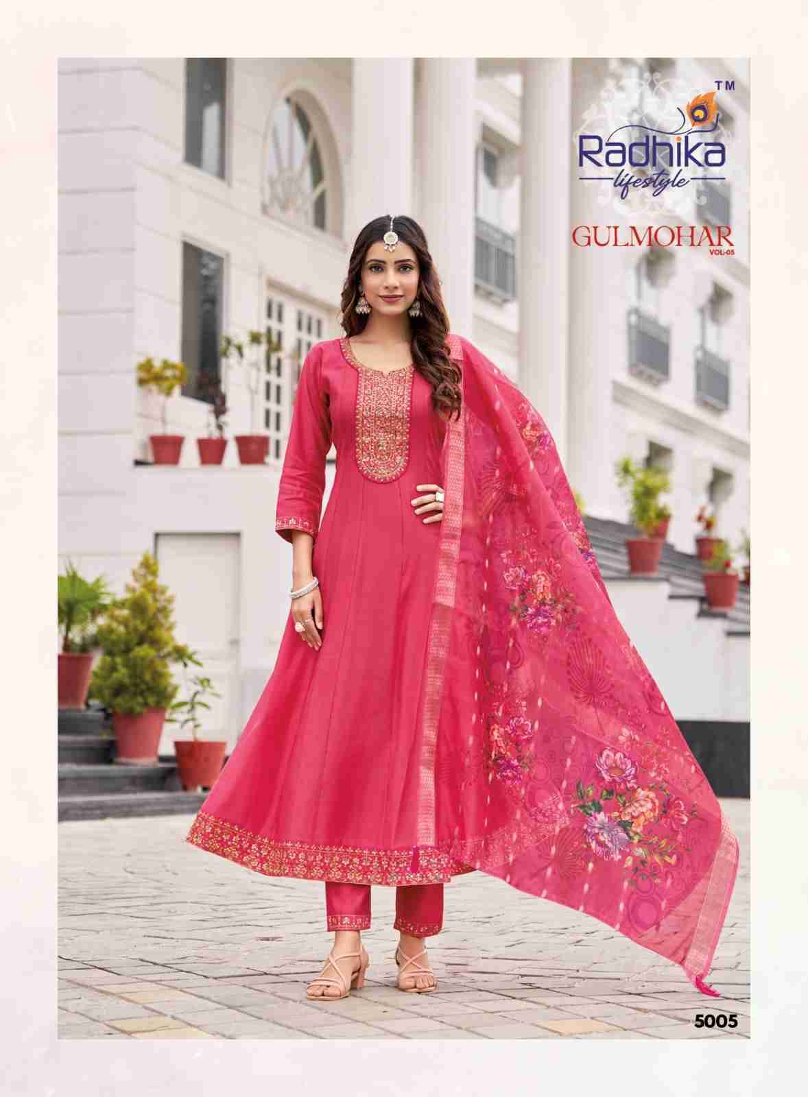 Gulmohar Vol-5 By Radhika Lifestyle 5001 To 5006 Series Beautiful Festive Suits Colorful Stylish Fancy Casual Wear & Ethnic Wear Roman Silk Dresses At Wholesale Price