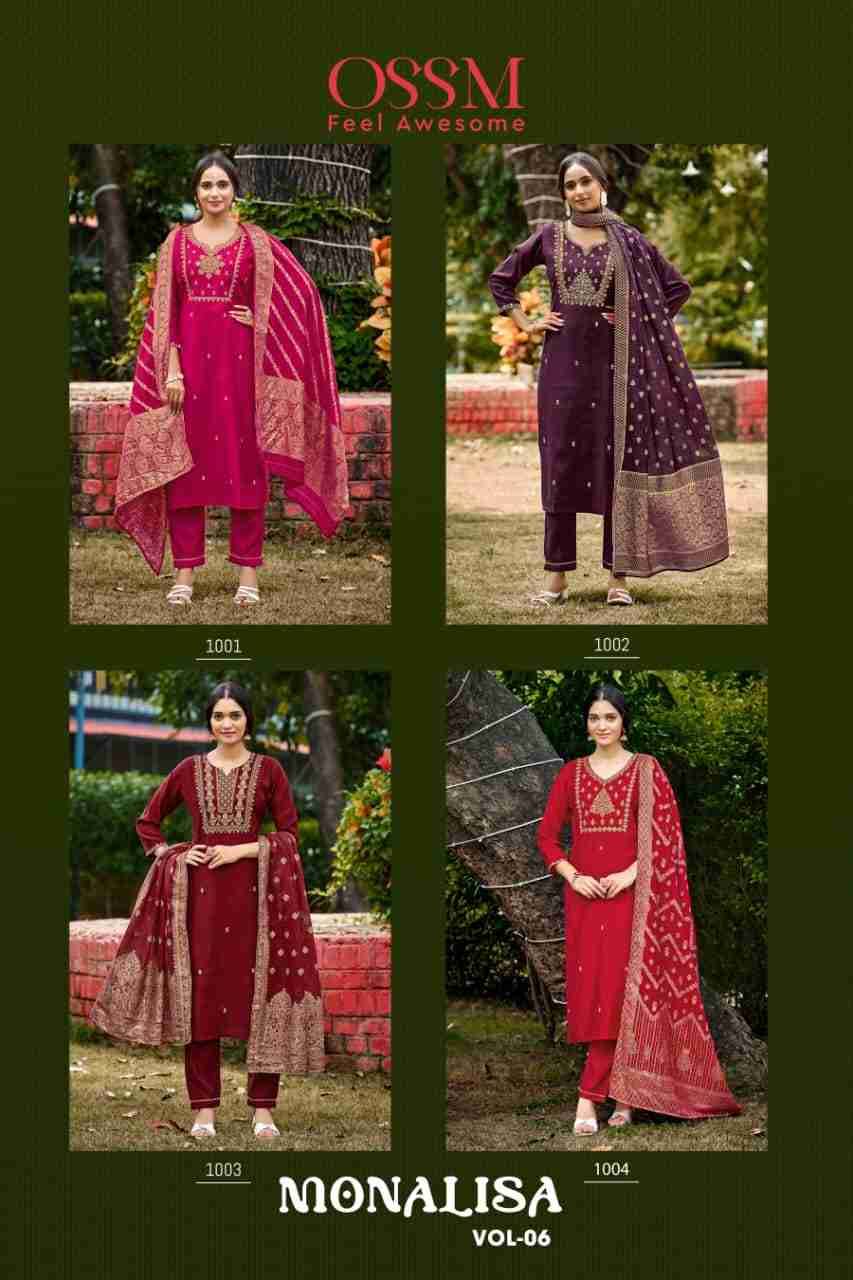 Monalisa Vol-6 By Ossm 1001 To 1004 Series Beautiful Festive Suits Colorful Stylish Fancy Casual Wear & Ethnic Wear Pure Viscose Silk Print Dresses At Wholesale Price