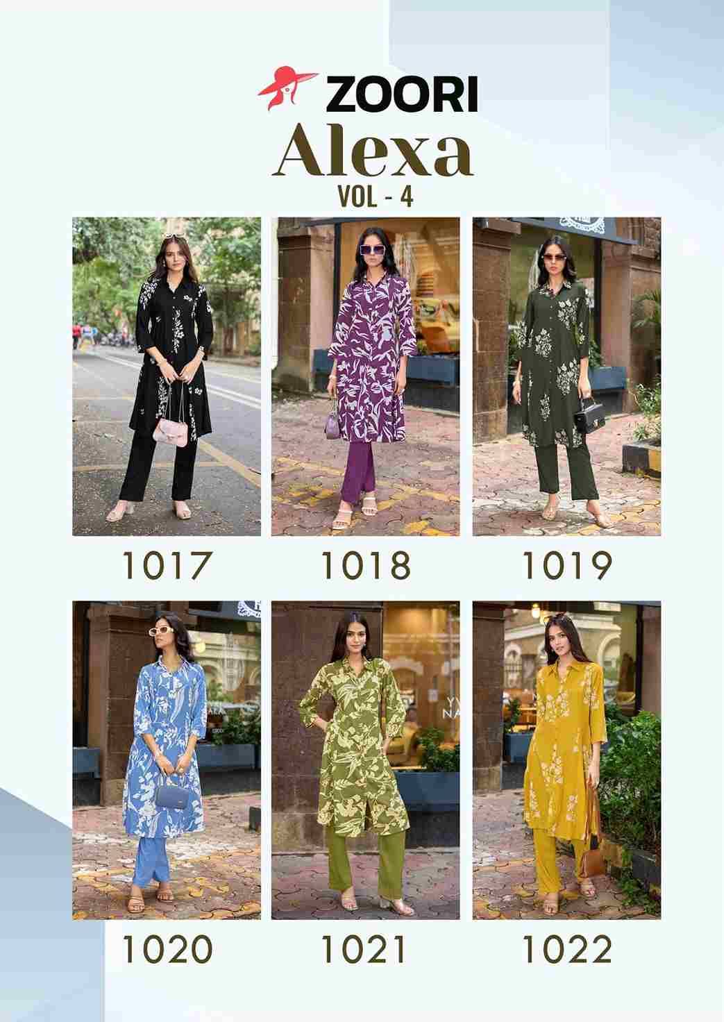 Alexa Vol-4 By Zoori 1017 To 1022 Series Designer Collection Beautiful Stylish Fancy Colorful Party Wear & Occasional Wear Rayon Print Kurtis With Bottom At Wholesale Price