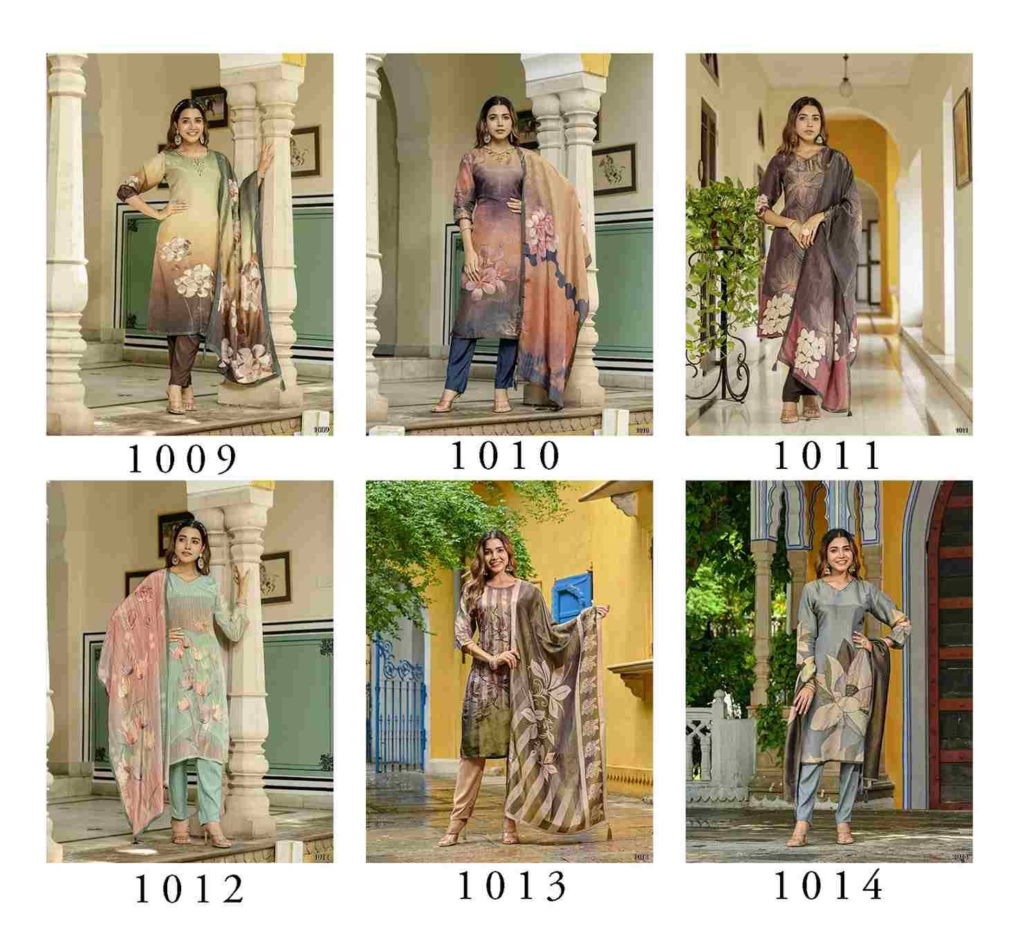 Reva Vol-1 By Fashid Wholesale 1009 To 1014 Series Designer Suits Collection Beautiful Stylish Fancy Colorful Party Wear & Occasional Wear Guchi Silk Dresses At Wholesale Price