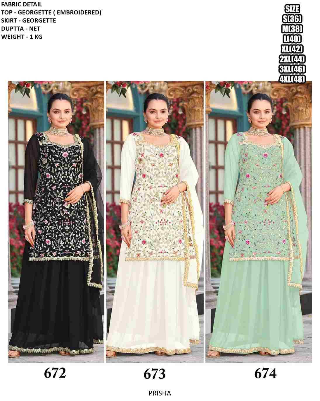 Prisha By Fashid Wholesale 672 To 674 Series Designer Sharara Suits Beautiful Fancy Colorful Stylish Party Wear & Occasional Wear Georgette Dresses At Wholesale Price