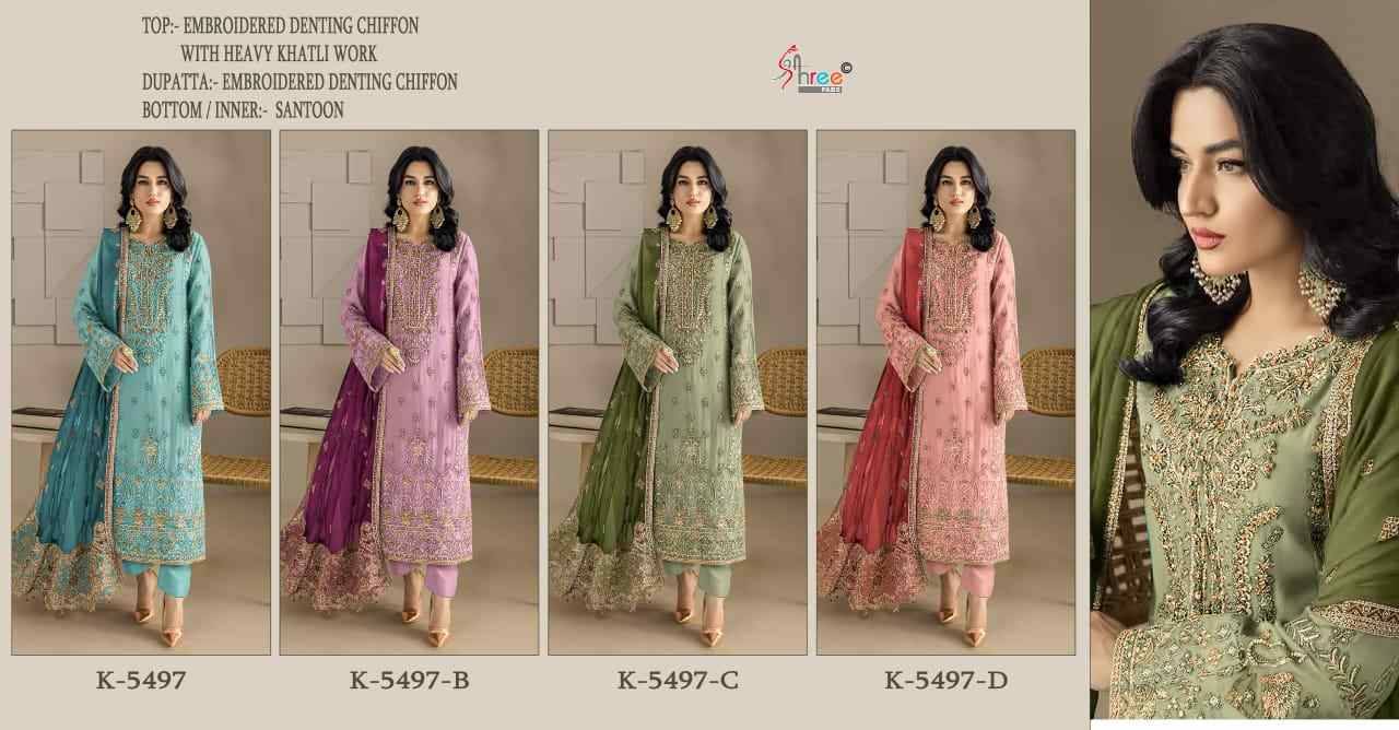 Shree Fabs Hit Design K-5497 Colours By Shree Fabs K-5497-A To K-5497-D Series Designer Pakistani Suits Beautiful Fancy Stylish Colorful Party Wear & Occasional Wear Chiffon Embroidery Dresses At Wholesale Price
