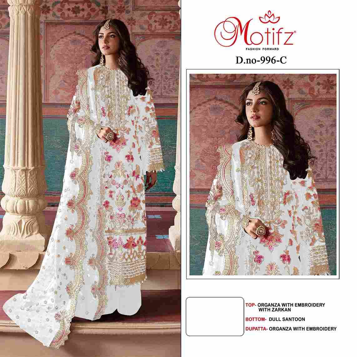 Motifz Hit Design 996 Colours By Motifz 996-A To 996-D Series Beautiful Pakistani Suits Colorful Stylish Fancy Casual Wear & Ethnic Wear Organza Dresses At Wholesale Price