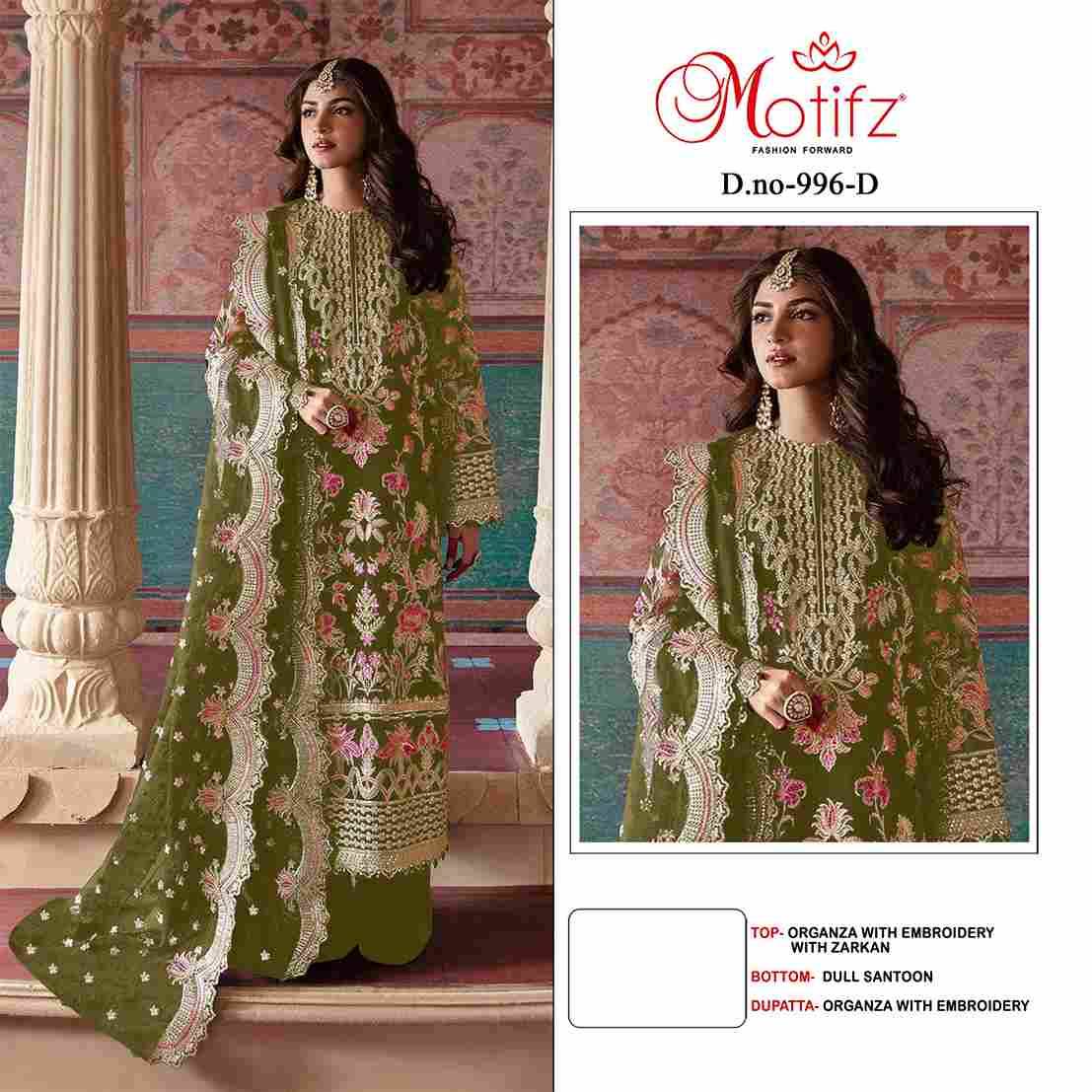 Motifz Hit Design 996 Colours By Motifz 996-A To 996-D Series Beautiful Pakistani Suits Colorful Stylish Fancy Casual Wear & Ethnic Wear Organza Dresses At Wholesale Price