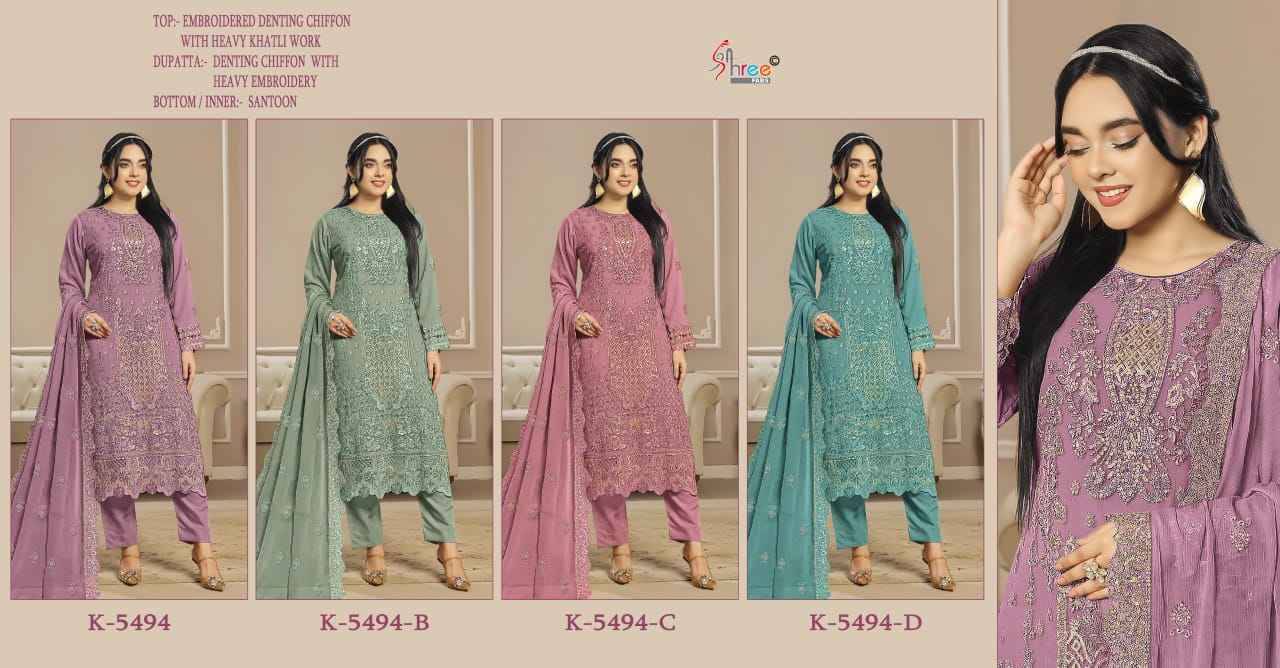 Shree Fabs Hit Design K-5494 Colours By Shree Fabs K-5494-A To K-5494-D Series Designer Pakistani Suits Beautiful Fancy Stylish Colorful Party Wear & Occasional Wear Chiffon Embroidery Dresses At Wholesale Price
