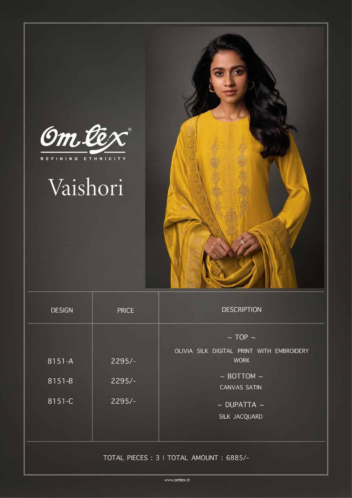 Vaishari By Om Tex 8151-A To 8151-C Series Beautiful Festive Suits Colorful Stylish Fancy Casual Wear & Ethnic Wear Silk Dresses At Wholesale Price