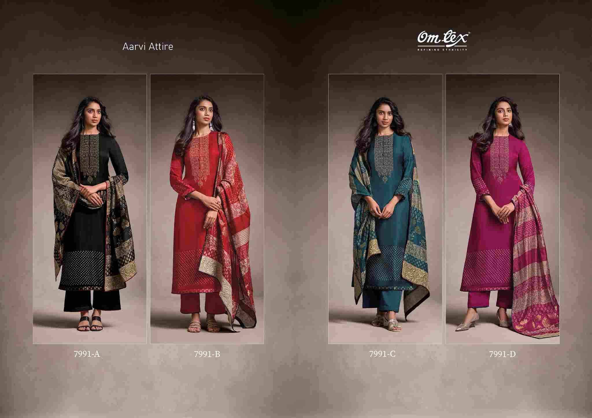 Aarvi Attire By Om Tex 7991-A To 7991-D Series Beautiful Festive Suits Colorful Stylish Fancy Casual Wear & Ethnic Wear Silk Dresses At Wholesale Price