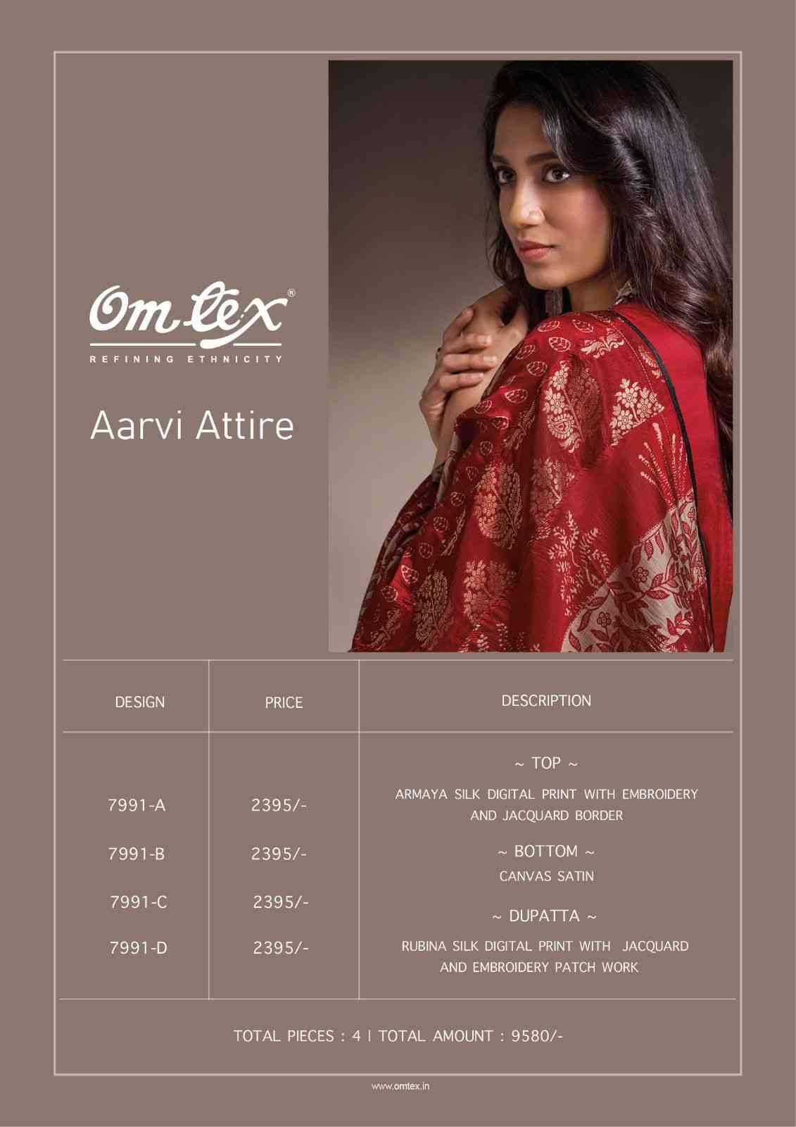 Aarvi Attire By Om Tex 7991-A To 7991-D Series Beautiful Festive Suits Colorful Stylish Fancy Casual Wear & Ethnic Wear Silk Dresses At Wholesale Price