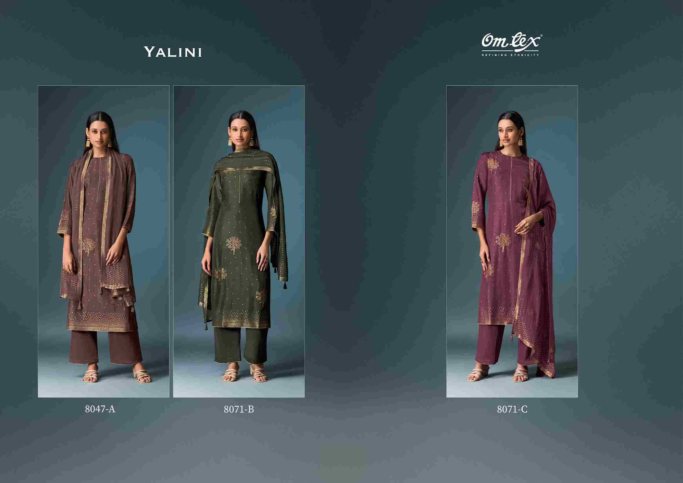 Yalini By Om Tex 8071-A To 8071-C Series Beautiful Festive Suits Colorful Stylish Fancy Casual Wear & Ethnic Wear Silk Jacquard Dresses At Wholesale Price