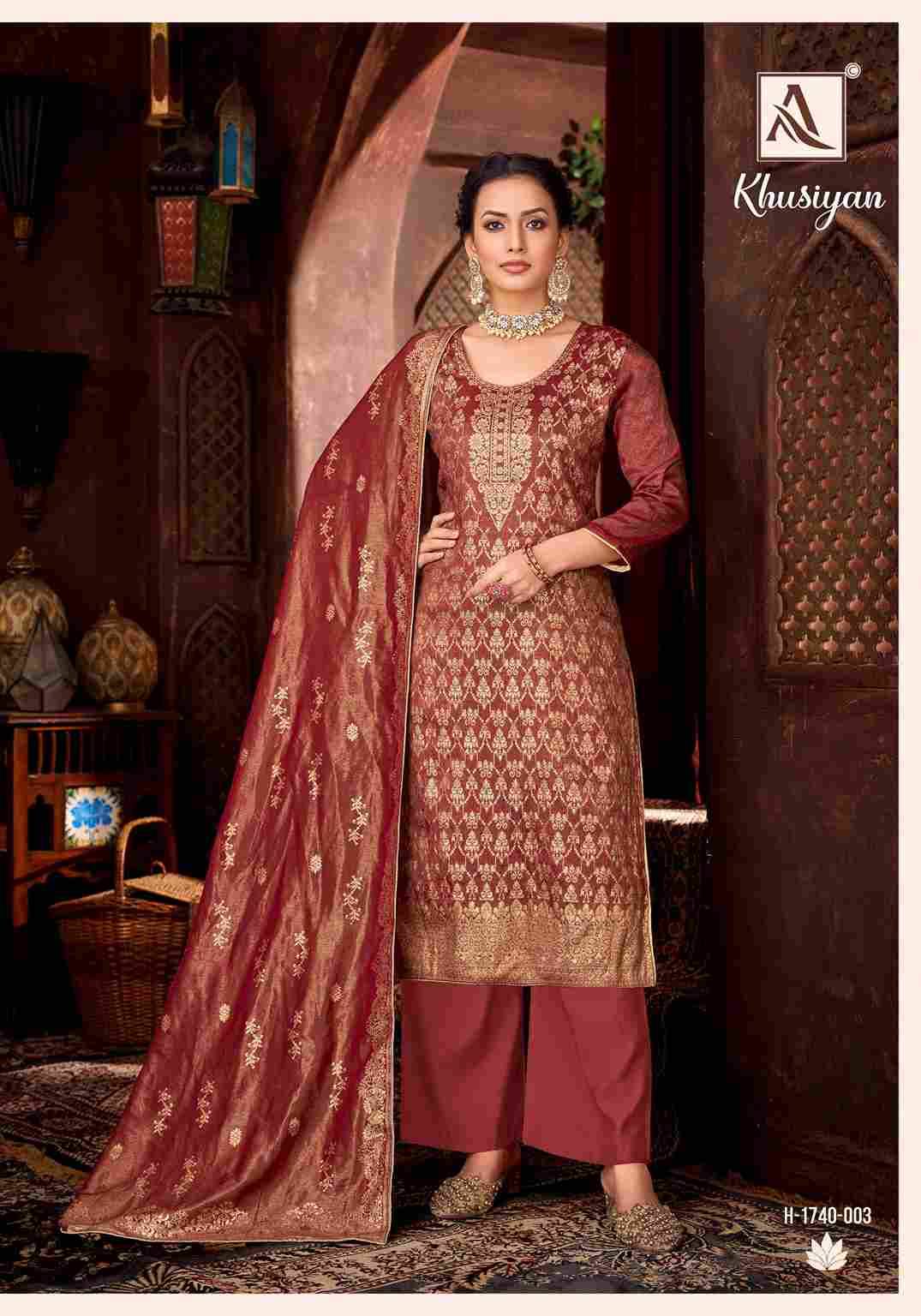 Khusiyan By Alok Suit 1740-001 To 1740-006 Series Beautiful Festive Suits Colorful Stylish Fancy Casual Wear & Ethnic Wear Pure Jacquard Dresses At Wholesale Price