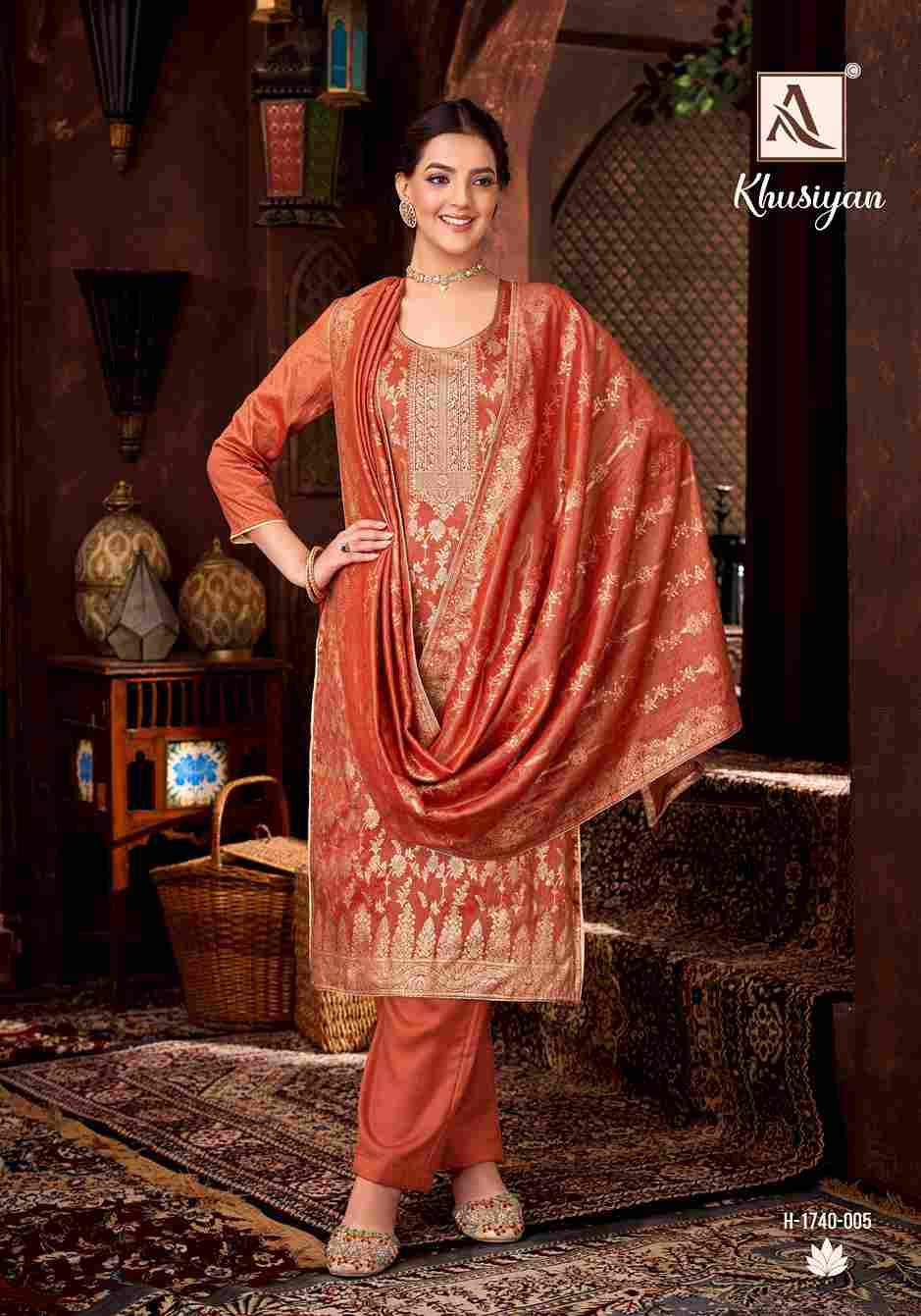 Khusiyan By Alok Suit 1740-001 To 1740-006 Series Beautiful Festive Suits Colorful Stylish Fancy Casual Wear & Ethnic Wear Pure Jacquard Dresses At Wholesale Price