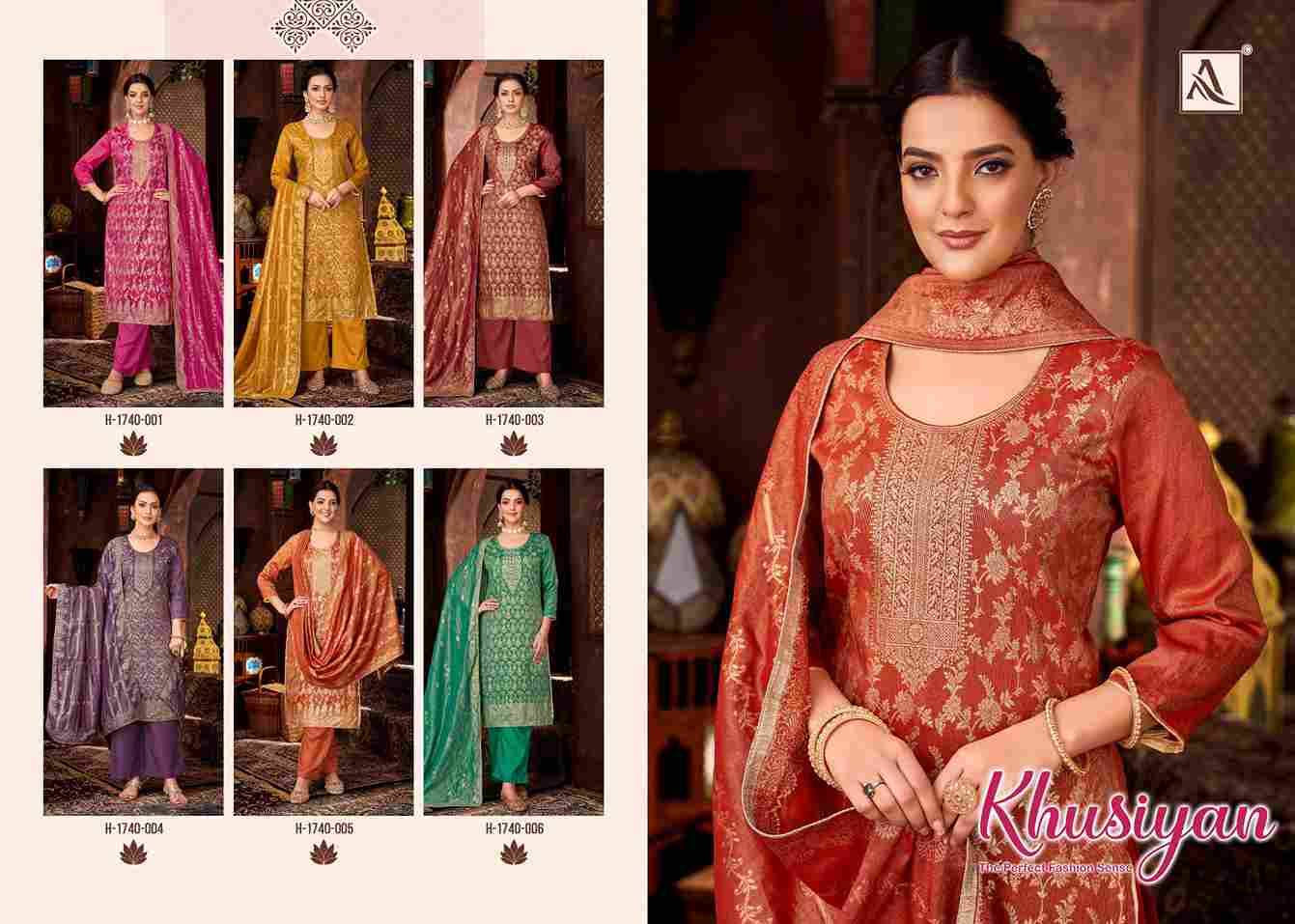 Khusiyan By Alok Suit 1740-001 To 1740-006 Series Beautiful Festive Suits Colorful Stylish Fancy Casual Wear & Ethnic Wear Pure Jacquard Dresses At Wholesale Price