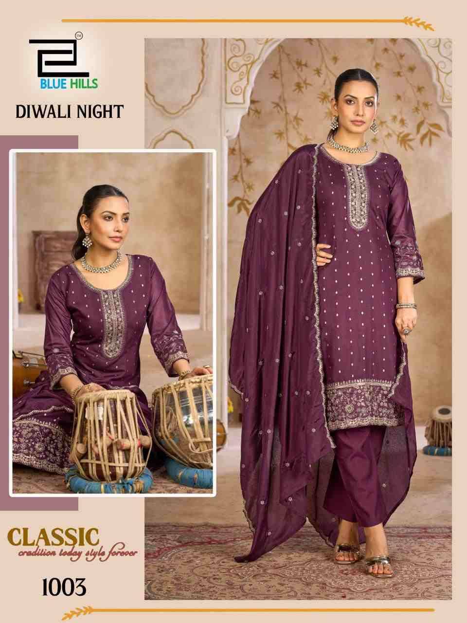 Diwali Night By Blue Hills 1001 To 1006 Series Beautiful Stylish Festive Suits Fancy Colorful Casual Wear & Ethnic Wear & Ready To Wear Chanderi Dresses At Wholesale Price