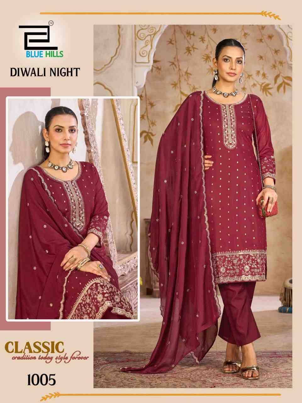 Diwali Night By Blue Hills 1001 To 1006 Series Beautiful Stylish Festive Suits Fancy Colorful Casual Wear & Ethnic Wear & Ready To Wear Chanderi Dresses At Wholesale Price