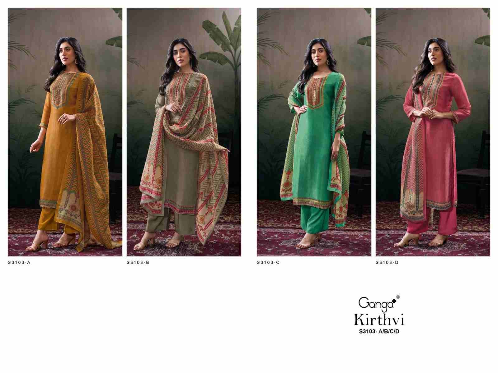 Kirthvi-3103 By Ganga Fashion 3103-A To 3103-D Series Beautiful Festive Suits Colorful Stylish Fancy Casual Wear & Ethnic Wear Pure Bemberg Silk Dresses At Wholesale Price