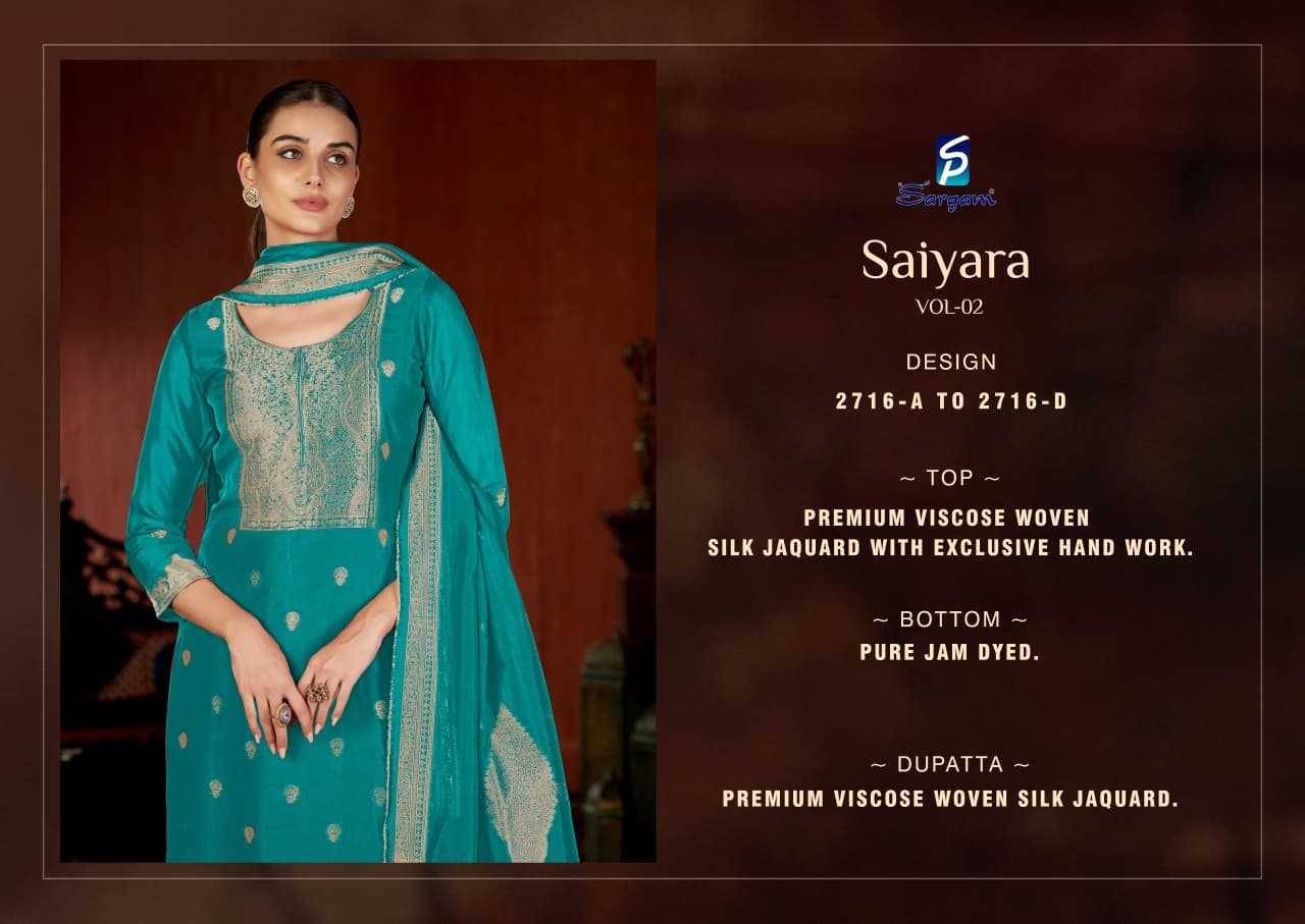 Saiyara Vol-2 By Sargam Prints 2716-A To 2716-D Series Beautiful Festive Suits Stylish Fancy Colorful Casual Wear & Ethnic Wear Pure Viscose Silk Jacquard Dresses At Wholesale Price