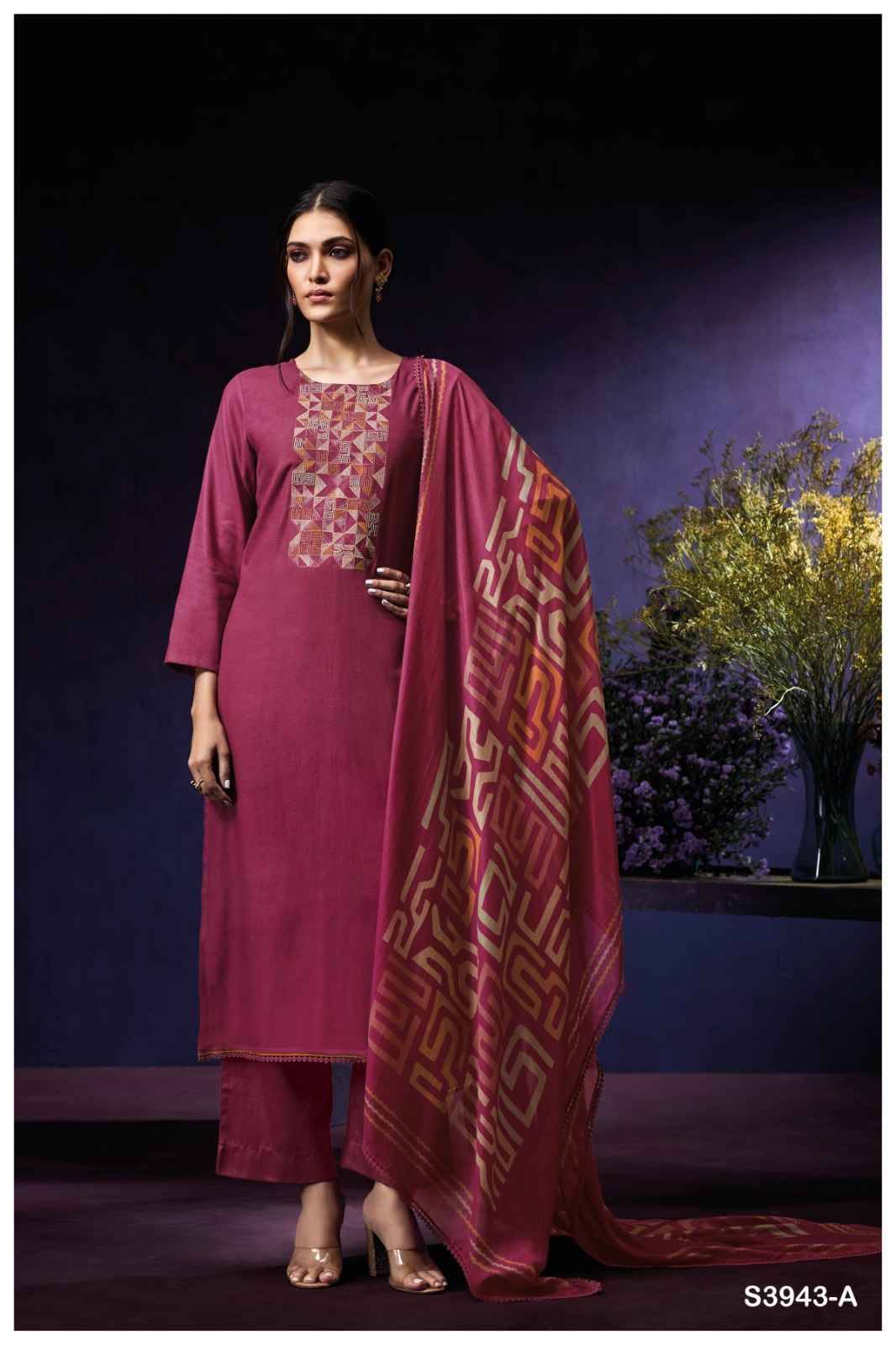 Oviana-3943 By Ganga Fashion 3943-A To 3943-D Series Beautiful Festive Suits Colorful Stylish Fancy Casual Wear & Ethnic Wear Pure Cotton Satin Dresses At Wholesale Price