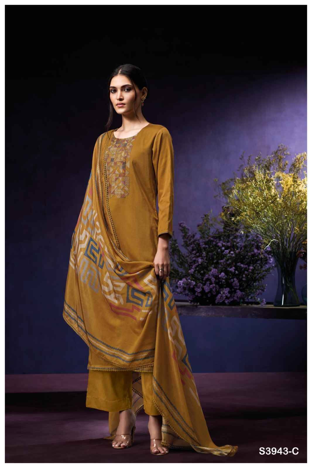 Oviana-3943 By Ganga Fashion 3943-A To 3943-D Series Beautiful Festive Suits Colorful Stylish Fancy Casual Wear & Ethnic Wear Pure Cotton Satin Dresses At Wholesale Price