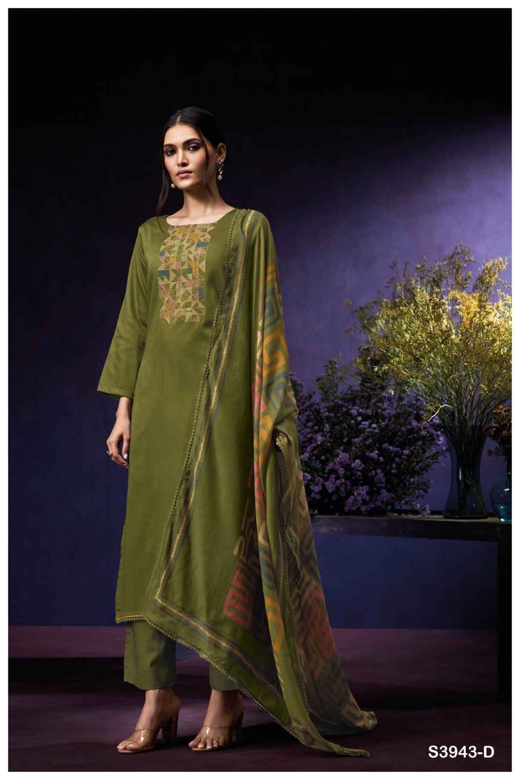 Oviana-3943 By Ganga Fashion 3943-A To 3943-D Series Beautiful Festive Suits Colorful Stylish Fancy Casual Wear & Ethnic Wear Pure Cotton Satin Dresses At Wholesale Price