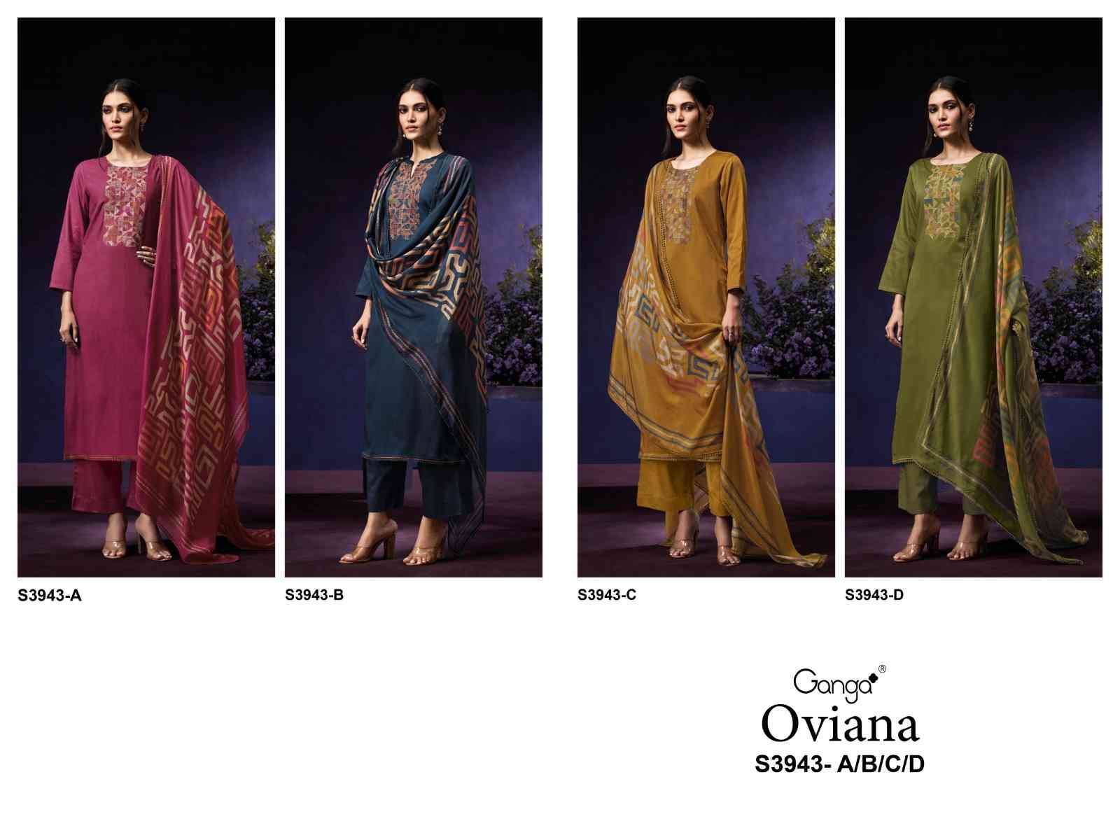 Oviana-3943 By Ganga Fashion 3943-A To 3943-D Series Beautiful Festive Suits Colorful Stylish Fancy Casual Wear & Ethnic Wear Pure Cotton Satin Dresses At Wholesale Price