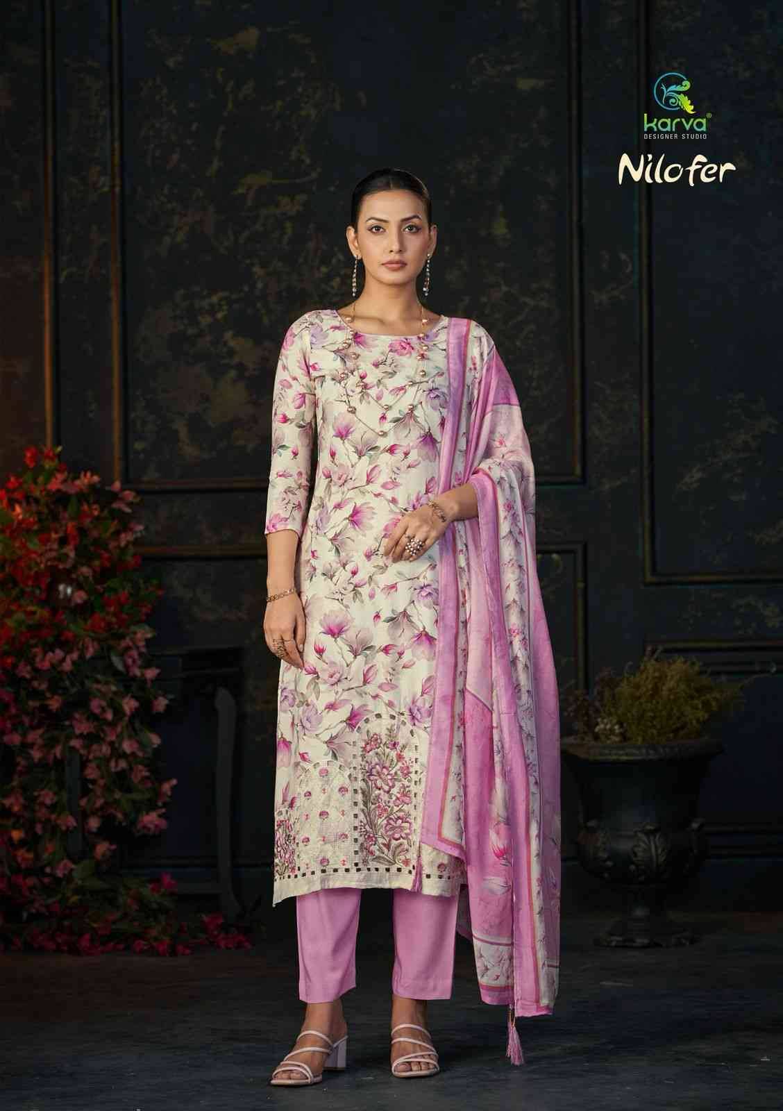 Nilofer By Karva Designer Studio 01 To 04 Series Beautiful Festive Suits Colorful Stylish Fancy Casual Wear & Ethnic Wear Pure Viscose Muslin Dresses At Wholesale Price