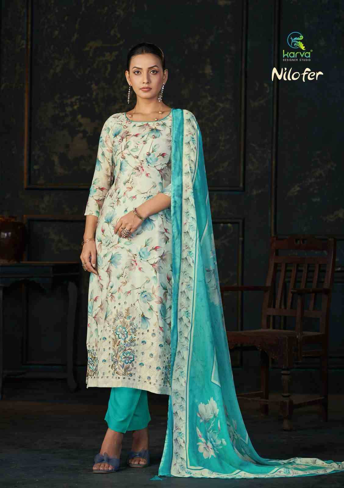 Nilofer By Karva Designer Studio 01 To 04 Series Beautiful Festive Suits Colorful Stylish Fancy Casual Wear & Ethnic Wear Pure Viscose Muslin Dresses At Wholesale Price