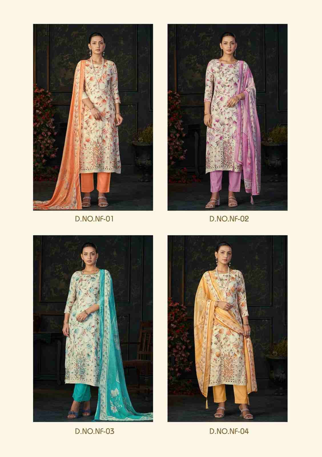 Nilofer By Karva Designer Studio 01 To 04 Series Beautiful Festive Suits Colorful Stylish Fancy Casual Wear & Ethnic Wear Pure Viscose Muslin Dresses At Wholesale Price