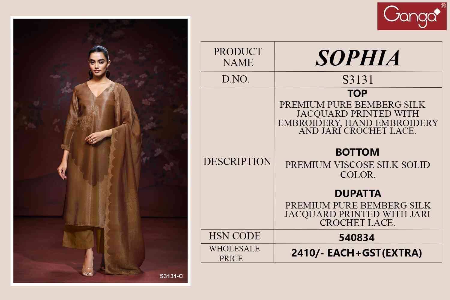Sophia-3131 By Ganga Fashion 3131-A To 3131-D Series Beautiful Festive Suits Colorful Stylish Fancy Casual Wear & Ethnic Wear Pure Bemberg Silk Jacquard Dresses At Wholesale Price